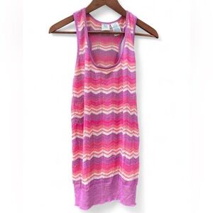 Y2K 725 Originals Womens Pink Purple Chevron Striped Knit Whimsy Twee Tank Top